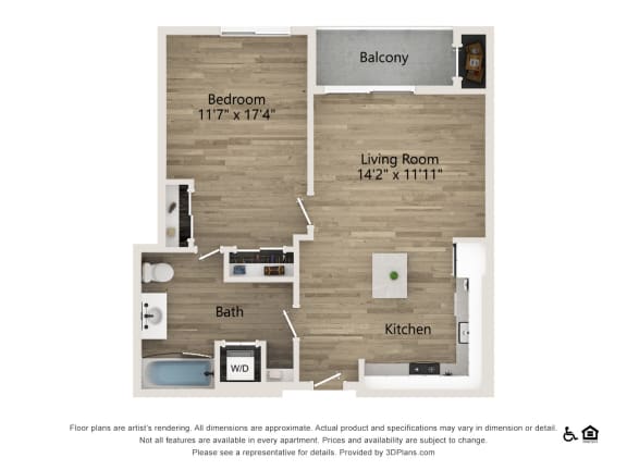 one bedroom one bath 840 SF