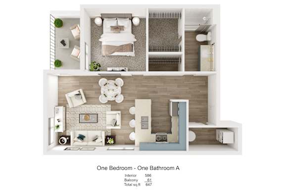 A floor plan of a one bedroom apartment with a bathroom.