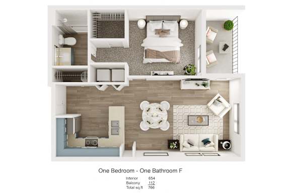 A floor plan of a one bedroom apartment with a bathroom.