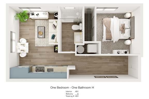 a floor plan of one bedroom