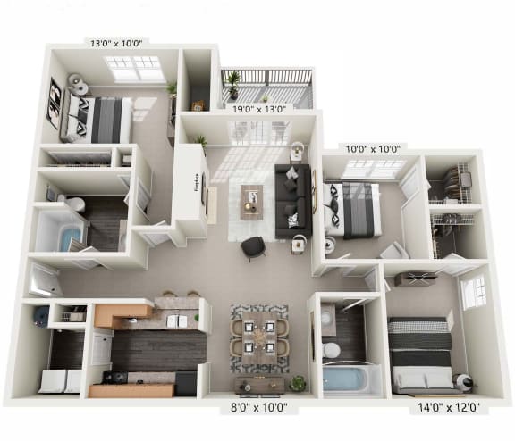 3d floor plan of a house with a swimming pool