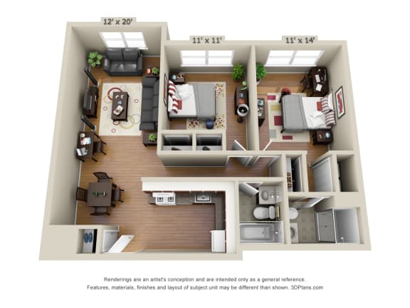 a bedroom floor plan is shown in this rendering