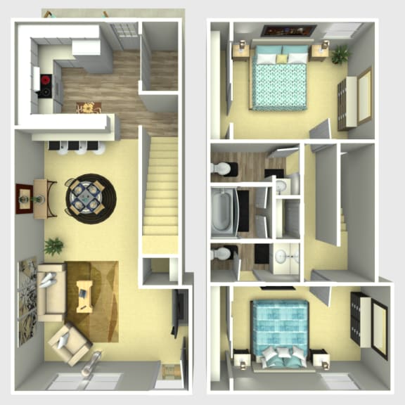 a stylized floor plan of a 2100 sq ft apartment