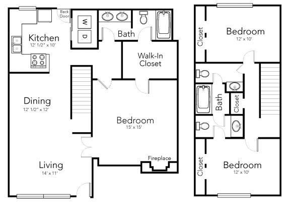 a floor plan of a house with bedrooms and a living room