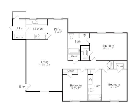 A black and white image of a floor plan for a house.