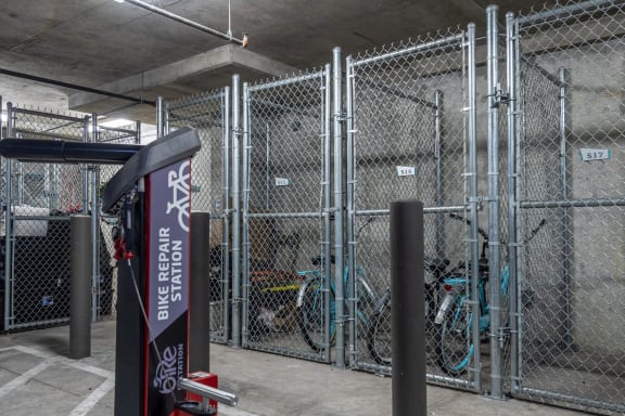 the bike storage area in the garage of the building