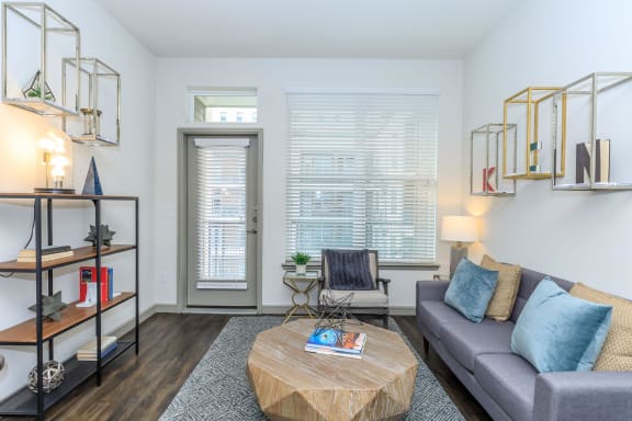 a living room with a couch and a coffee table
