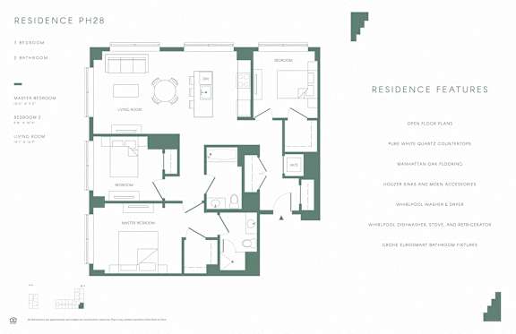 A floor plan of a residence with a list of features.