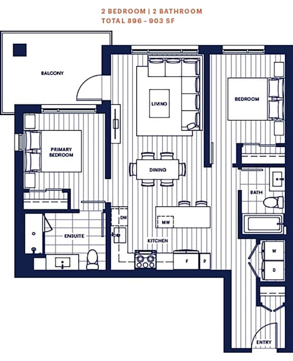 2 bed 2 bath 896-903sf