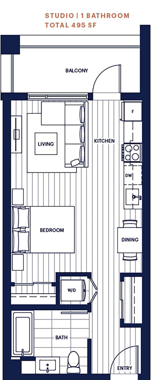 Studio Floor Plan 495 sf