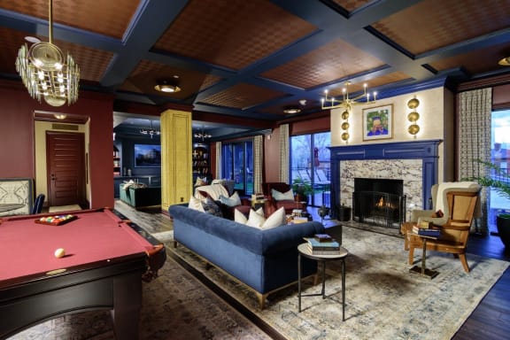 a living room filled with furniture and a pool table at Fairfax, Grandview, OH
