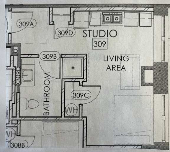 a floor plan of a living area and a studio