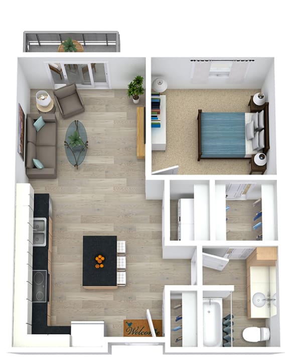 1 Bedroom 717 SF, Kitchen Island