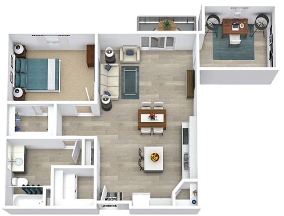 one bed den 986 sq ft