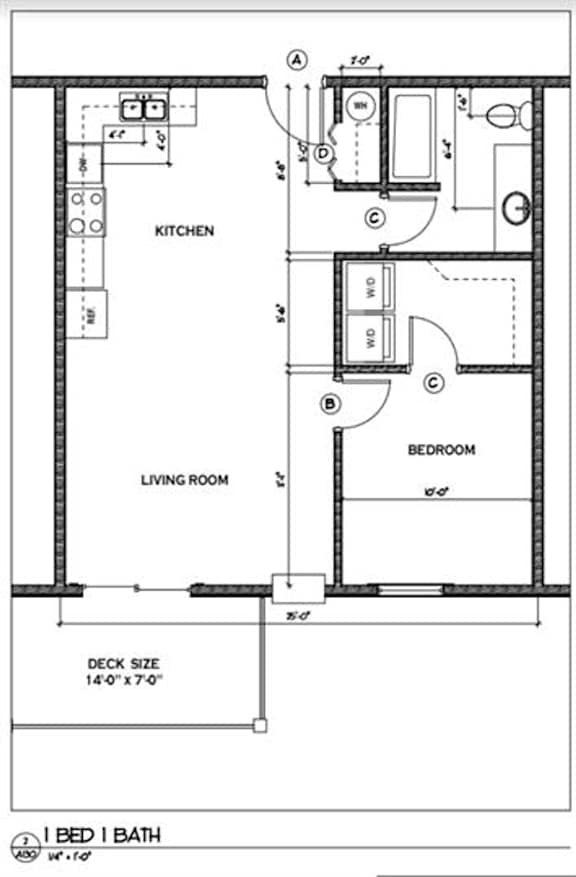 1 Bedroom, 1 Bathroom Floorplan