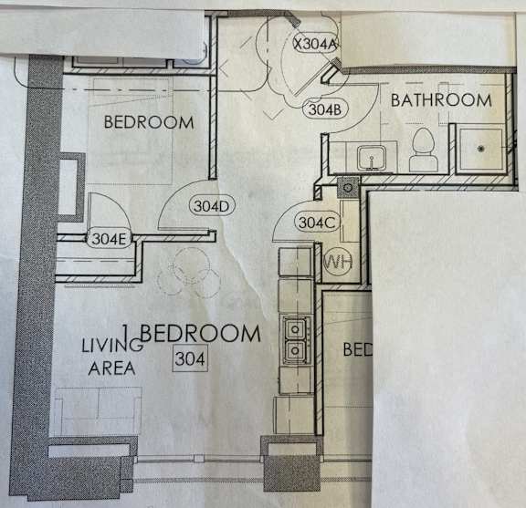a floor plan for a bathroom and living area with a closet