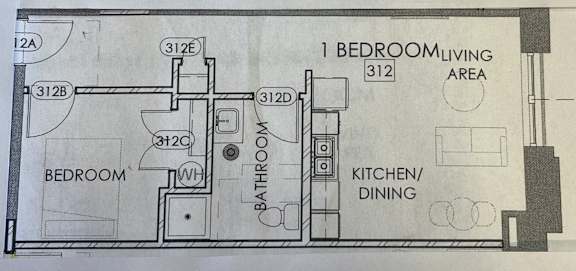 a drawing of a floor plan of a kitchen and dining area