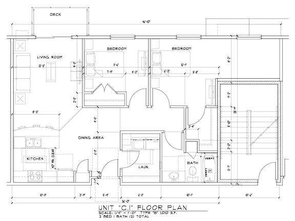 A black and white architectural drawing of a floor plan for a unit labeled "C1".