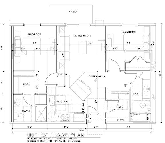 A detailed black and white floor plan of a two bedroom apartment.