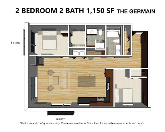 Germain 2 BD 2 BA Floor Plan