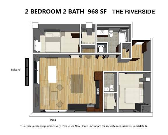 Riverside 2 BD 2 BA Floor Plan