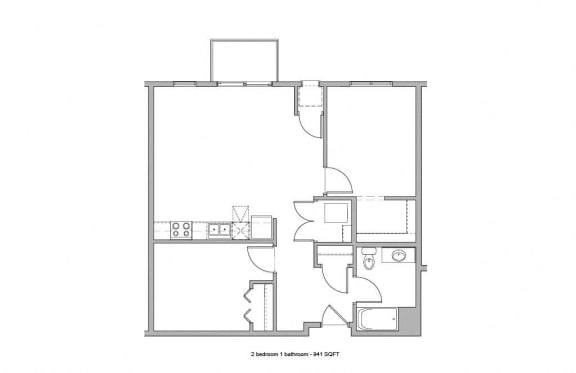 a floor plan of a small house with a bedroom and a living room