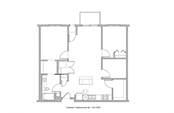 a floor plan of a small apartment with a bedroom and a living room