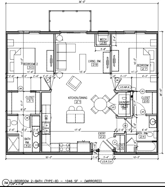 a floor plan of a house with bedrooms and a large living room