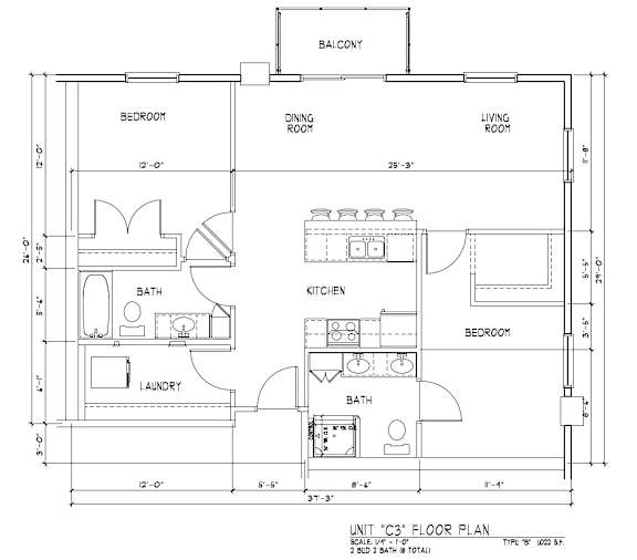A detailed architectural drawing of a floor plan for a unit labeled "C2" with dimensions and room layout.