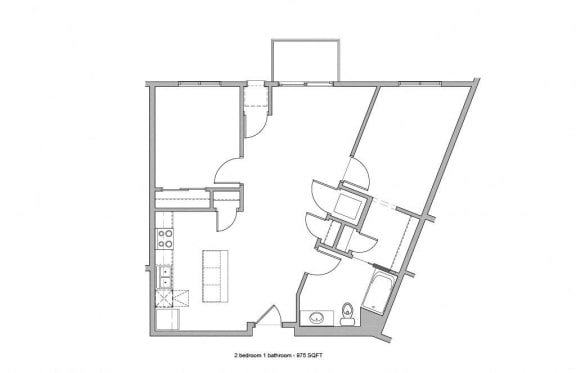 a floor plan of a small apartment with a bedroom and a living room