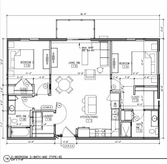 a floor plan of a house with bedrooms and a large living room