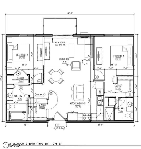 a floor plan of a house with a combination of bedrooms and baths