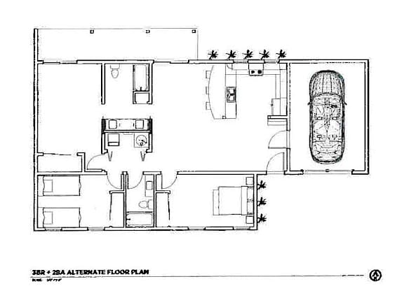 A black and white image of a floor plan for a 2 bedroom apartment.