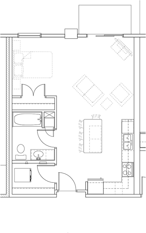 a floor plan of a small house with a kitchen and a living room