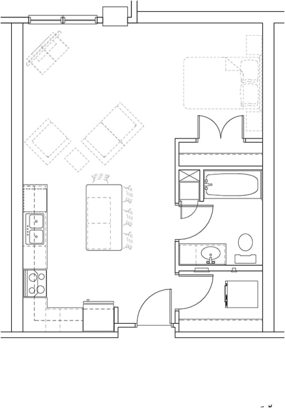 a floor plan of a small house with a kitchen and living room