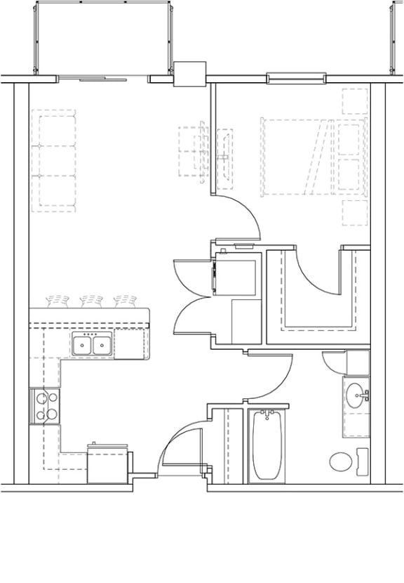 a floor plan of a small house with a bedroom and a living room