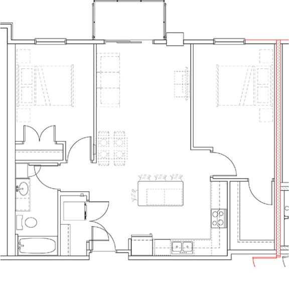 a line drawing of the first floor of a house