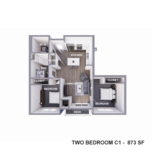 the first floor floor plan of two bedroom c1 sts
