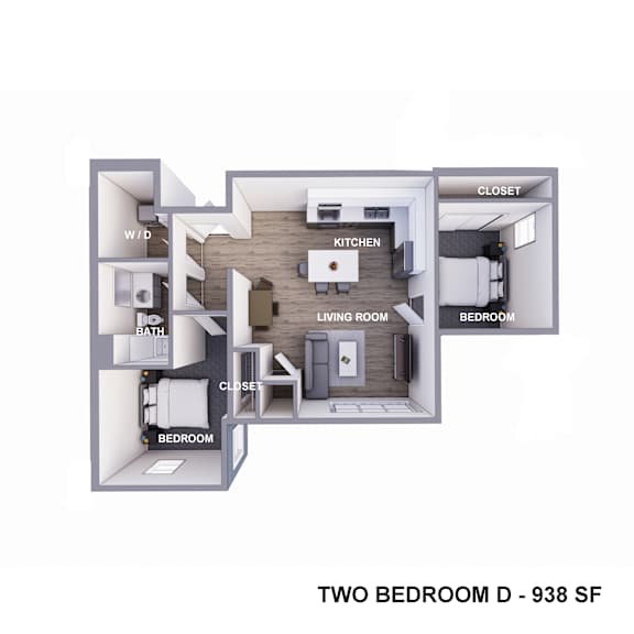 an image of the two bedroom d floor plan with roommates