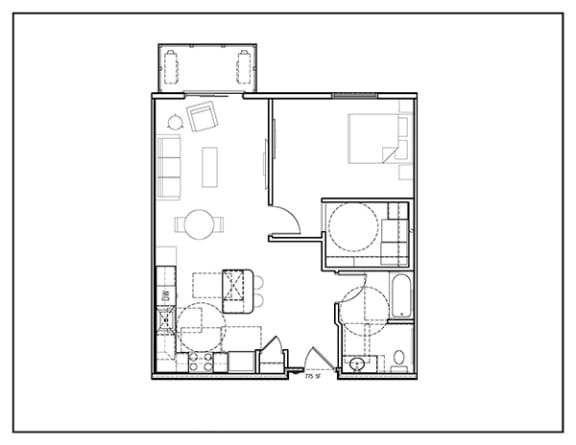 1 Bedroom, 775 sq ft, Low Counter Height