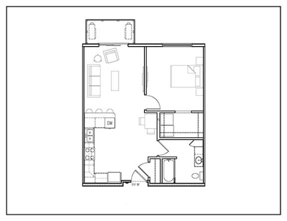1 Bedroom 717 SF, Breakfast Bar, Walk Through Closet