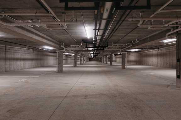 the inside of an empty parking garage