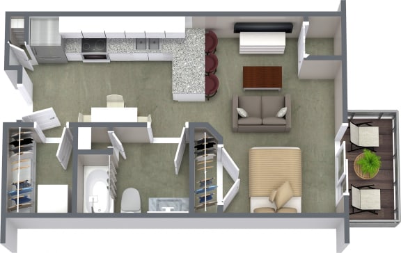 3D floorplan Studio Unit A