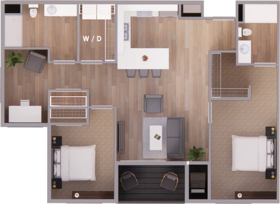 2 bed 2 bath + den 1235 sq ft Corner Unit