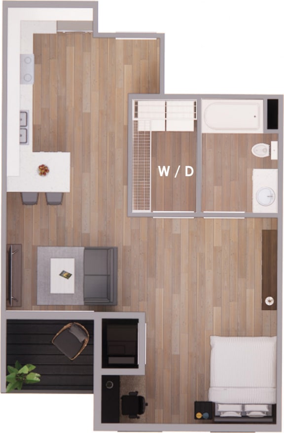 Studio 644 sq ft
