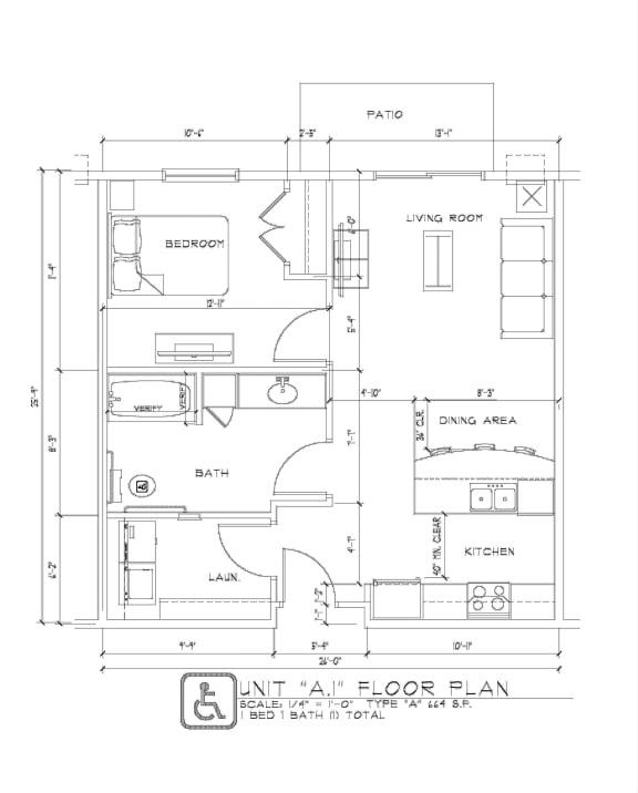 1 bd 1 bath 664 SF