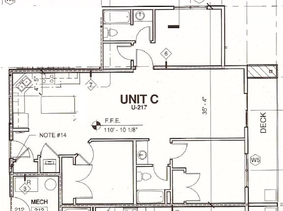 A floor plan for Unit C shows a layout with a deck and a mech area.