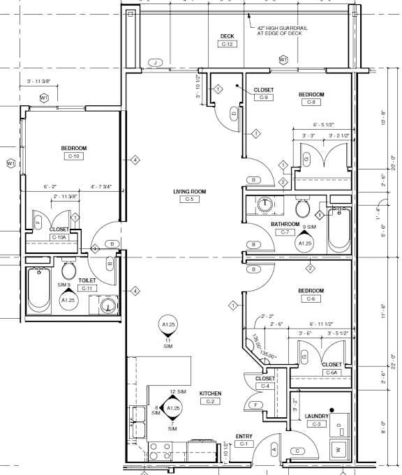 A detailed architectural floor plan of a residential building.