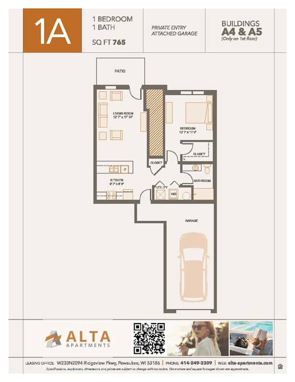 1A Floorplan at Alta Apartments, Pewaukee, WI
