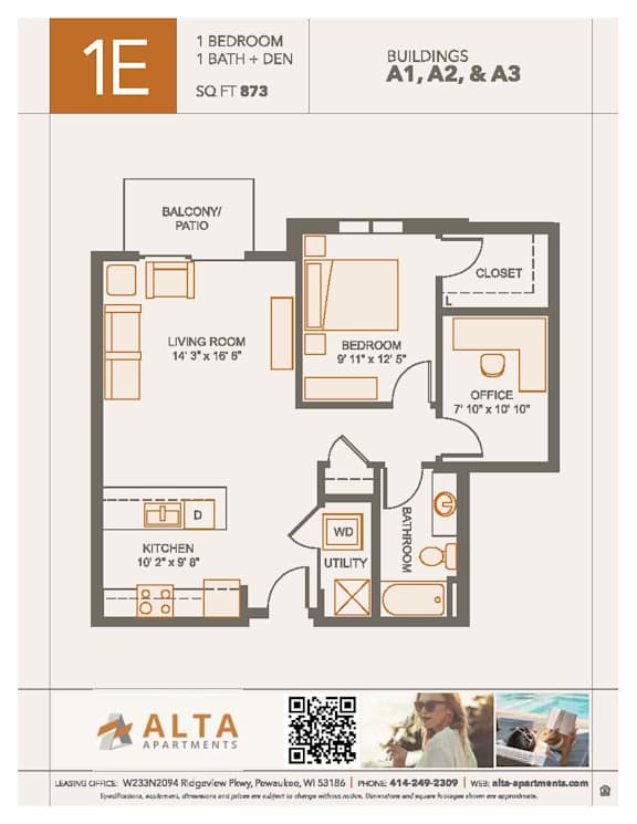 1E Floorplan at Alta Apartments, Pewaukee